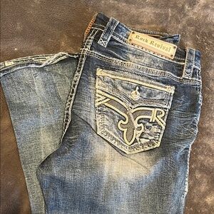 Ash Rose Rock Revival Distressed Blue Jeans